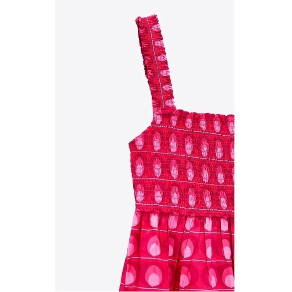 Zara Printed Midi Dress Smocking Poplin Cotton Fuchsia New - Picture 3 of 3